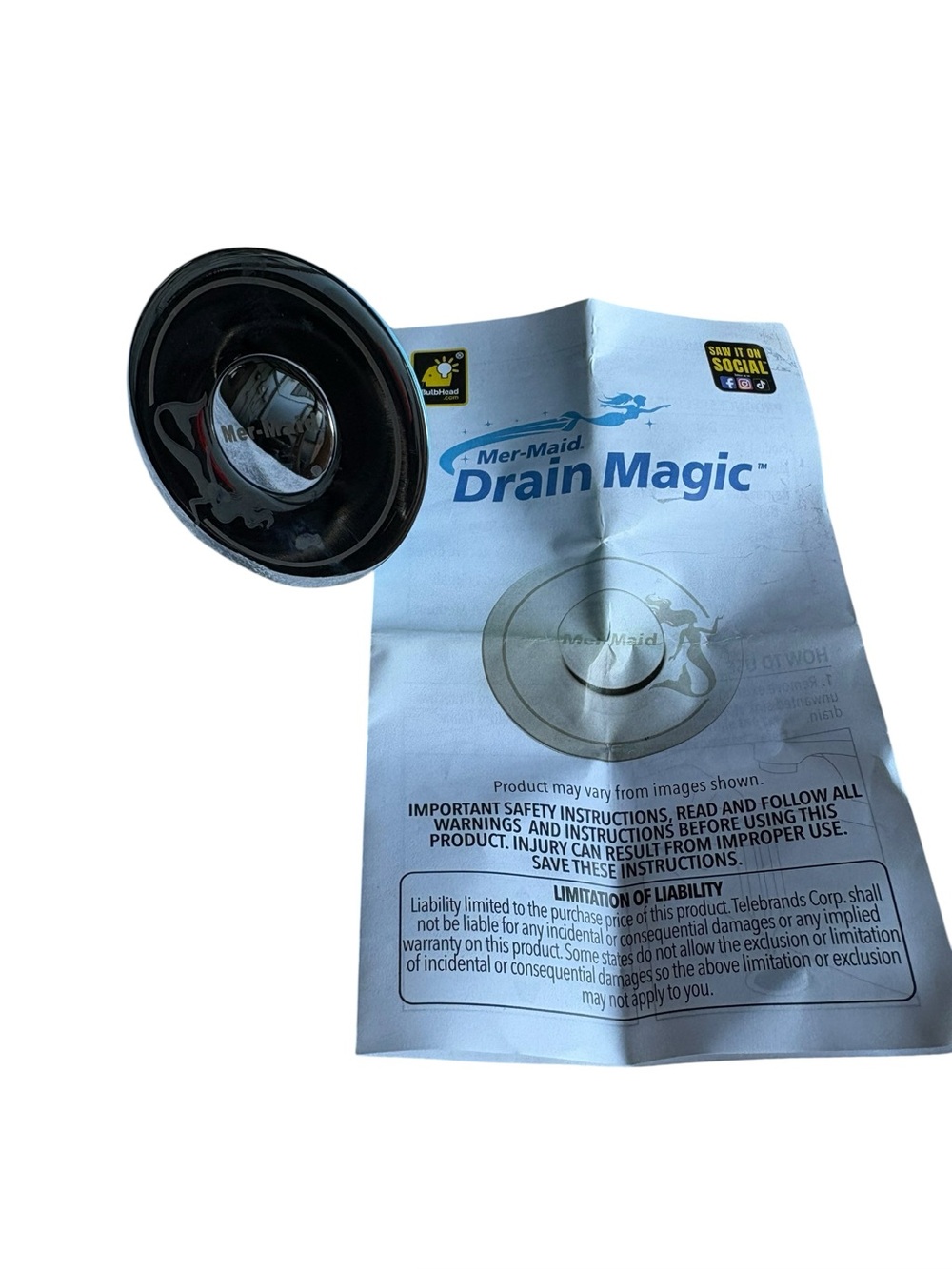 Mer-Maid As Seen On TV Drain Replacement 1 Pk Bathroom Sink Stopper New